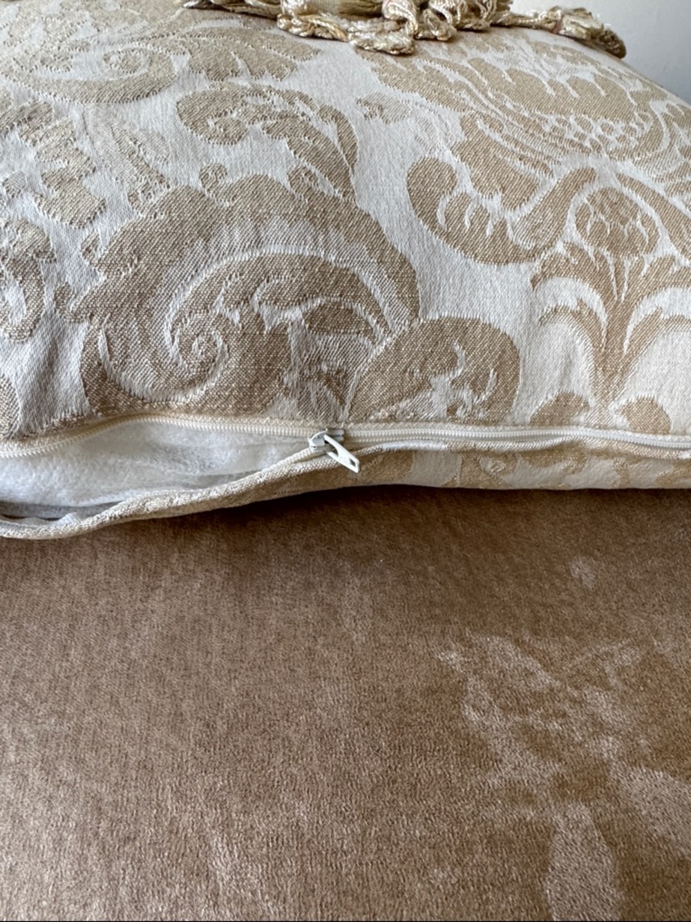 Bundle of 2 Gold Damask Bolster Tassel & Cream with gold accents Pillows - Picture 5 of 9